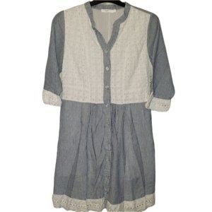 Hazel Eyelet Detail Striped Prairie Mini Dress Size Small